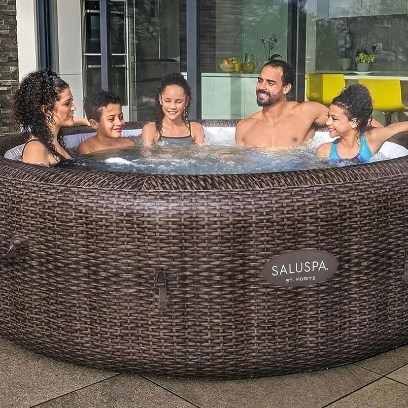 Bestway SaluSpa St Moritz AirJet 5 to 7 Person Inflatable Hot Tub Round Portable Outdoor Spa with 180 AirJets and EnergySense Energy Saving Cover