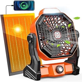 10800mAh Solar Powered Fan, 7W Solar Camping Fans & Led Lantern, 8-inch Rechargeable Fan with Solar Panel, Battery Operated Powered Outdoor Tent Fans for Camping Essentials Accessories