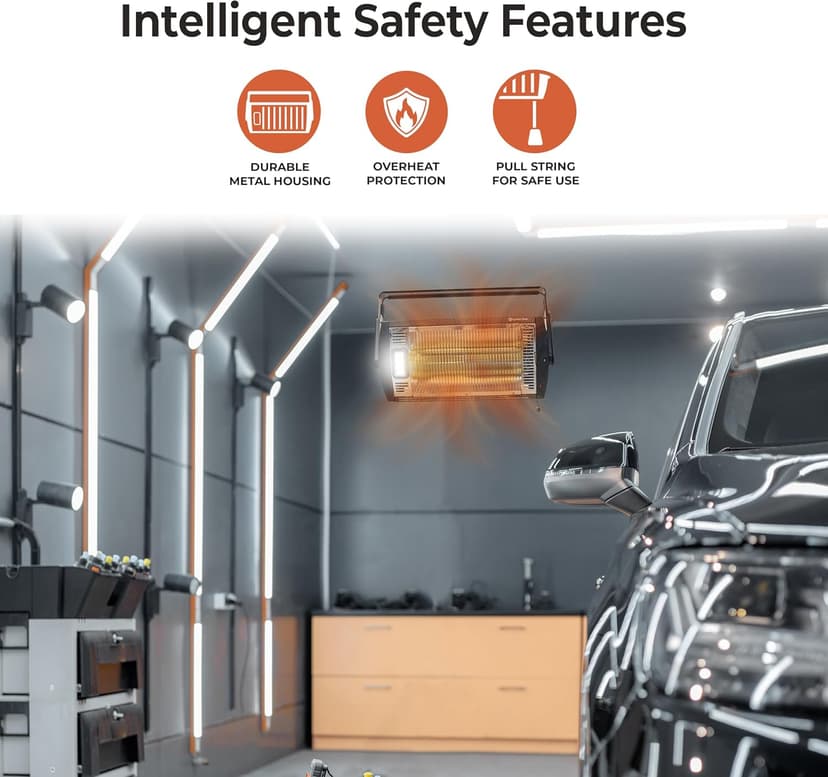 Comfort Zone Ceiling Mounted Space Heater, 90 Degree Adjustable Tilt, Dual Quartz, Radiant, Electric, Safety Grille, Overheat Protection, Hardware Included, Ideal for Workshop, Garage, 1,500W, CZQTV5M