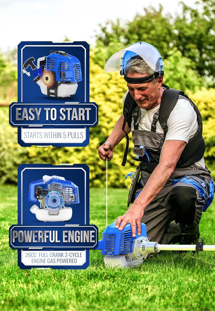 26cc Weed Wacker Gas Powered, 3 in 1 String Trimmer/Edger 17'' with 10'' Brush Cutter,Rubber Handle & Shoulder Strap Included