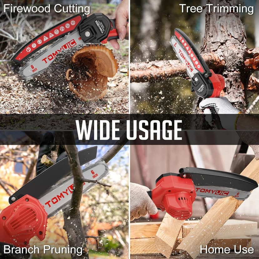Electric 6 Inch Mini Small Cordless Battery Powered Handheld Chainsaw With Charger For Trimming On Tree Branches, Wood Cutting, Pruning Shears To Diy, Backyard Upkeep, Light Home Repairs