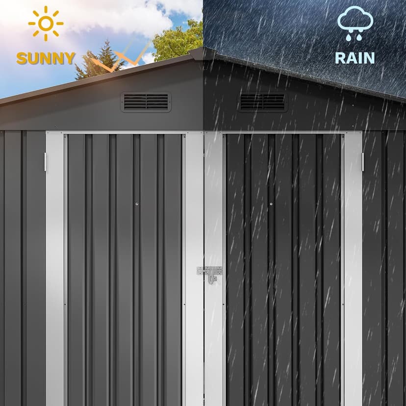 DWVO 10x8ft Metal Outdoor Storage Shed, Waterproof Tool Shed Heavy-Duty Storage Unit with Lockable Door and Vents, Ideal for Bicycles, Tools, Lawnmowers, Backyards, Patios, Lawns - Dark Gray