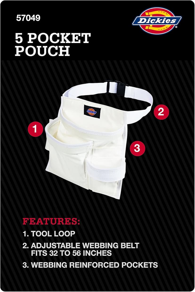 Dickies 5-Pocket Single Side Tool Belt Pouch/Work Apron, Durable Canvas Construction, Adjustable Belt for Custom Fit