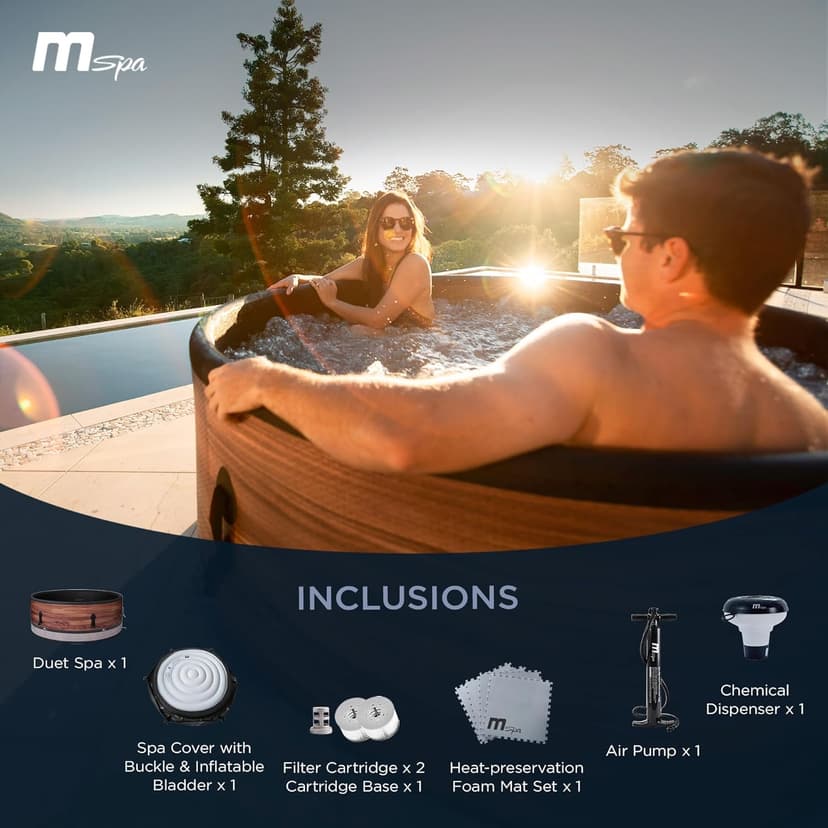 M Spa Round Inflatable Bubble Massage Spa, 4 to 6 Person Outdoor Hot Tub, Duet
