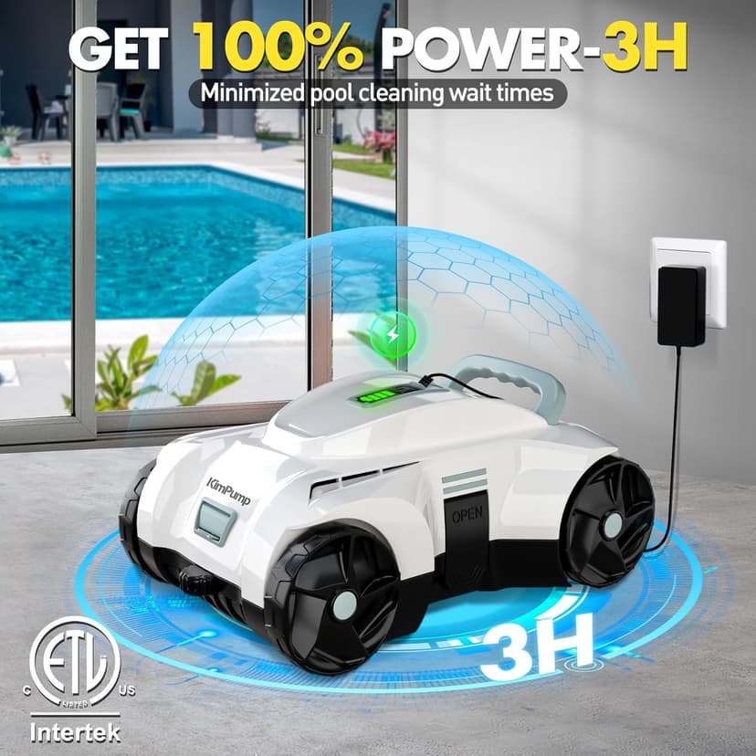 Automatic Pool Vacuum Robot, Cordless Robotic Pool Cleaner for Inground Pools, Pool Vacuum Cleaner Automatically Removes Debris Underwater, 90-120Min Runtime, Ideal for Flat Above Ground Pools