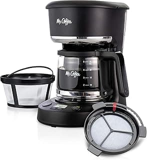 Mr. Coffee Programmable Coffee Maker, 5 Cups with Auto Pause, Glass Carafe, Compact Design, Black