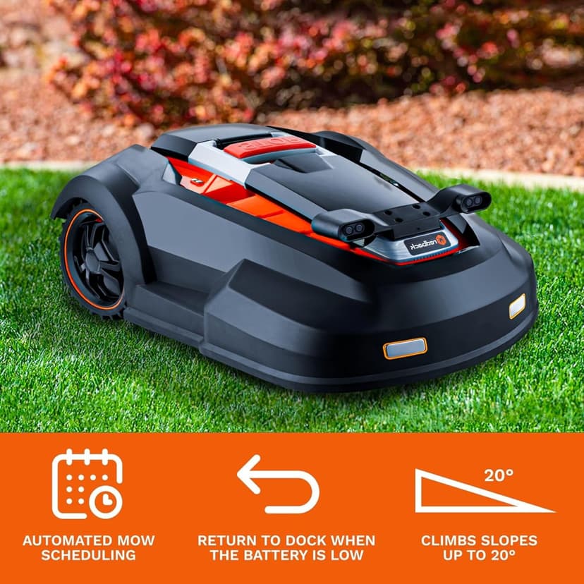 RM24PRO Robot Lawn Mower with Bluetooth App Control Ultrasonic Sensor Metal Plate 1/4 Acre 20 Degrees Slope for Small to Medium Yards
