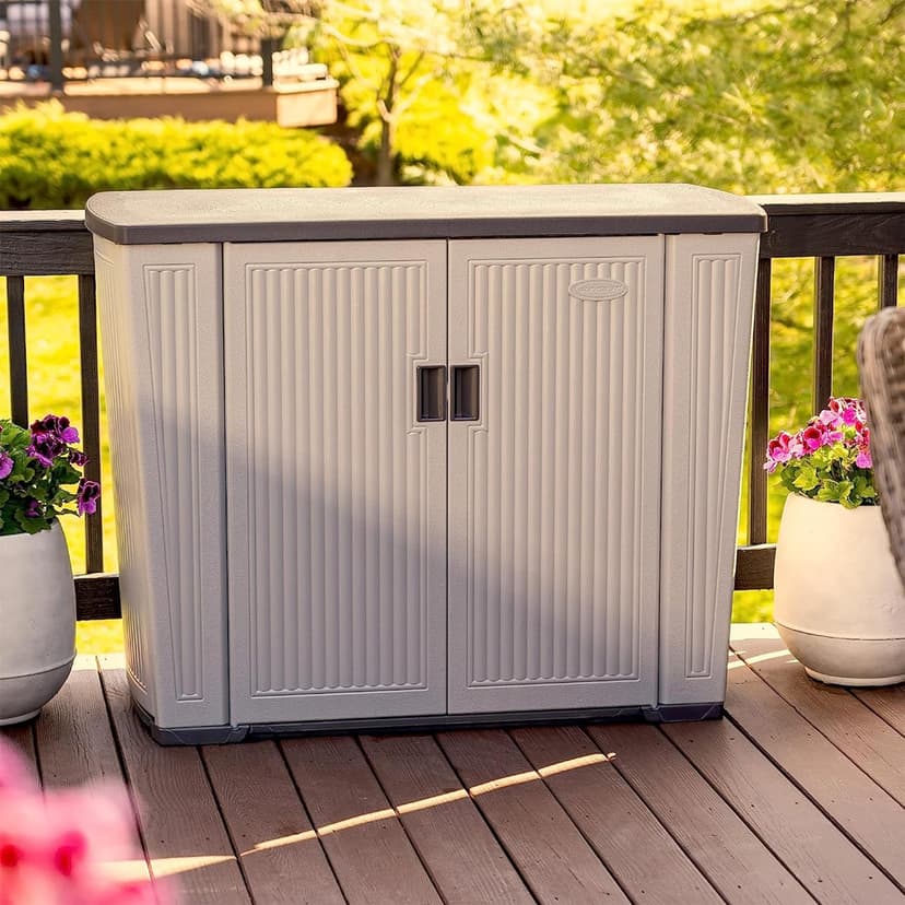 Suncast Outdoor Storage Shed for Patio and Garden, Backyard Oasis, 130 Gallon, Dove Gray