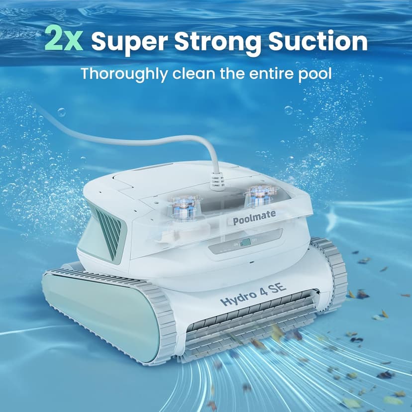 Poolmate Hydro 4 SE Corded Robotic Pool Cleaner, 150W 180μm Class Basket Filter Pool Vacuum with Climbing Walls & Floors, Ideal for Inground Pools Up to 40FT Long Cable