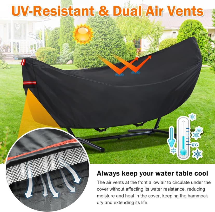 Waterproof Hammock Cover, Sun Rain UV Dust Snow Protection with Windproof Straps & Soft Cotton Lining for 55 inch Spreader Bars