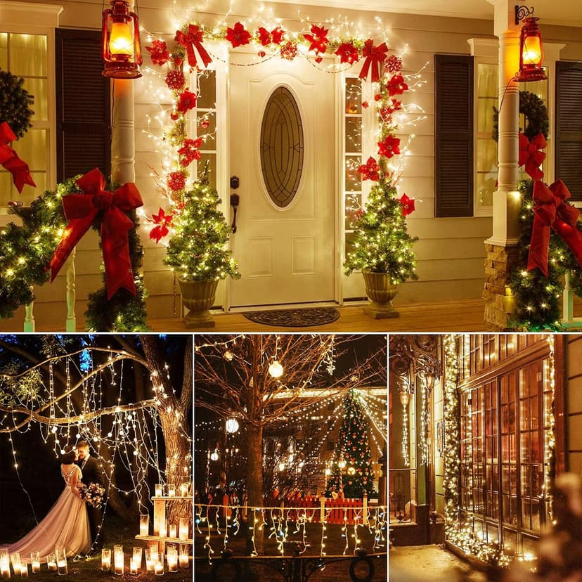 Dailyart Fairy Lights Plug in, 200 Led Twinkle String Light with Remote 10Ft 8 Modes Warm Cluster Lights with Timer for Bedroom Wreath Party Window Wedding Christmas Tree Decoration Gold Wire