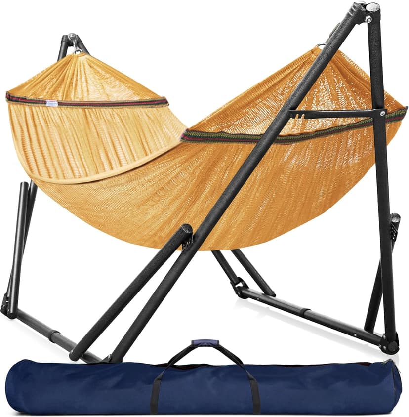Tranquillo Double Hammock with Stand Included for 2 Persons/Foldable Hammock Stand 600 lbs Capacity Portable Case - Inhouse, Outdoor, Camping, Yellow