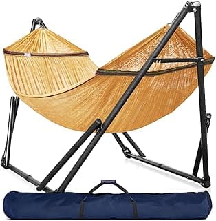 Tranquillo Double Hammock with Stand Included for 2 Persons/Foldable Hammock Stand 600 lbs Capacity Portable Case - Inhouse, Outdoor, Camping, Yellow