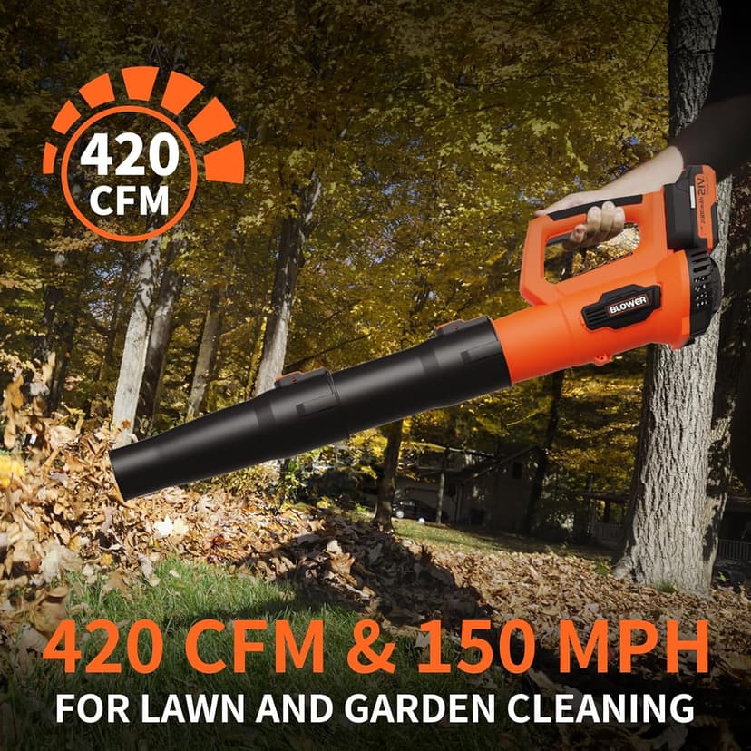 Leaf Blower, 21V Cordless Electric Blower with 2 2.0Ah Batteries and 1 Hour Fast Charger, Lightweight Leaf Blower for Patio Cleaning, Lawn Care, Blowing Fallen Leaves and Dust, etc.