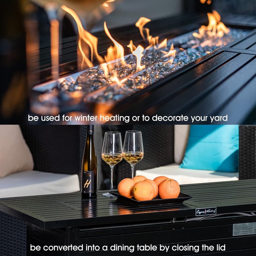 LEGACY HEATING 57 inch Propane Fire Pit Table Outdoor Gas Fire Pit Table, 50000BTU Fire Table with Lid, Retangular Black Firepit Table for Garden Backyard Deck Poolside Party