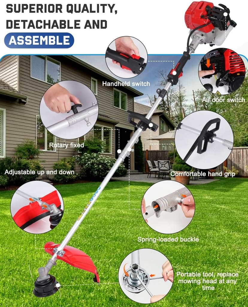 5-in-1 Weed Wacker Gas Powered – 52CC 2-Stroke String Trimmer/Edger, Pole Saw, Hedge Trimmer and Brush Cutter Blade with Extension Pole – Gas Powered Yard Tool for Landscaping (GC5080)