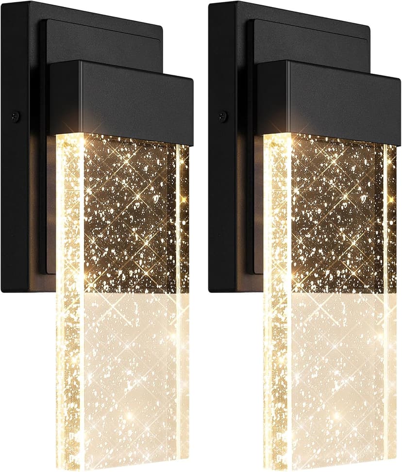 BesLowe Outdoor Wall Light Fixtures with Crystal Bubble Glass, Waterproof Exterior Sconces LED Wall Lanterns, Porch Lights Wall Mounted 10W 3000K Outside Lights for House Front Door Garage Entryway