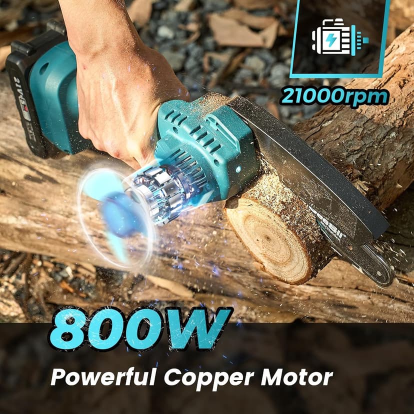 Seesii Mini Chainsaw Cordless 6-inch, Handheld Electric Power Chain Saw with 2 Batteries, for Tree Trimming Wood Cutting, Best Gifts for Dad, Husband