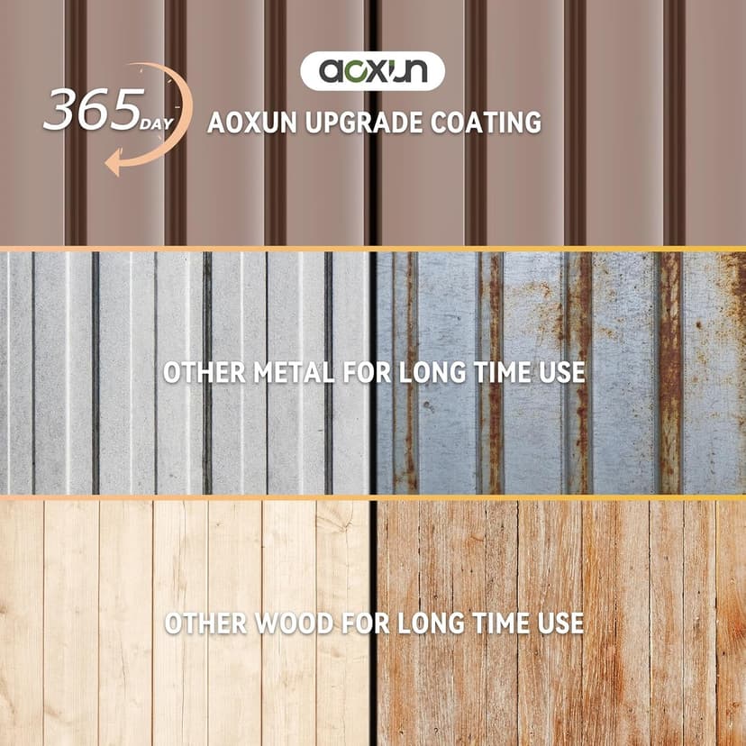 Aoxun 8x6 Shed with Floor Galvanized Steel Outdoor Storage Shed Metal Garden Shed with Double Doors, 15mm Moisture-Proof Floor & Ventilation, Sloped Roof for Bike/Generator/Tool Storage (Brown)