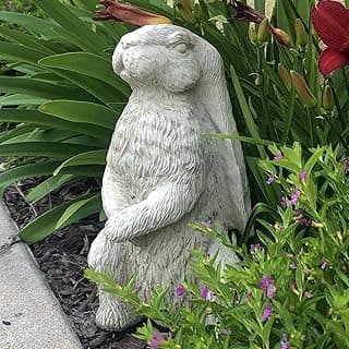 Vintage English Hare Statue: Solid Durable Stone with Aged Texture. Perfect for Home Decor & Sealed for Outdoor Use. Handcrafted USA. (Classic/White)