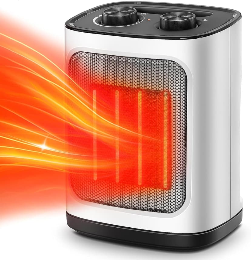 Kismile Portable Electric Space Heater, Small Ceramic Heater Fan with Thermostat, Tip-Over and Overheat Protection,Fast Heating for Home/Office,1500W(White)