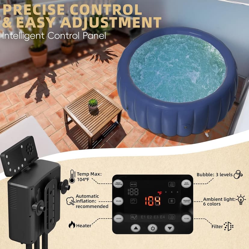 2-4 Person Inflatable Hot Tub, Portable Outdoor Spa with 146 Soothing Air Jets(73" x 28"), Portable Hot Tub with Cover and Heater Pump, Blue