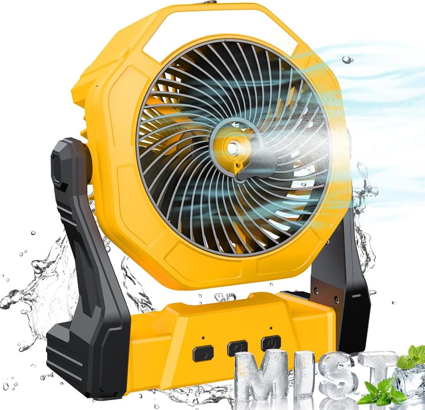 Ausic Portable Misting fan, 8-Inch Cooling Mist Fans, 10000mAh USB Rechargeable Battery Powered Fan with Mister, 250mL Water Tank & LED Lantern, for Home Desk, Bedroom, Office, Outdoor&Indoor Use