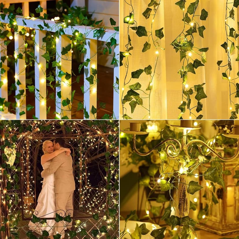 KASZOO 33ft 100 LED Vine with Fairy Lights with Remote, Fake Vines String Lights Battery/USB Operated, Ivy Garland, Leaf Lights for Bedroom Garden Party Wall Room Decor