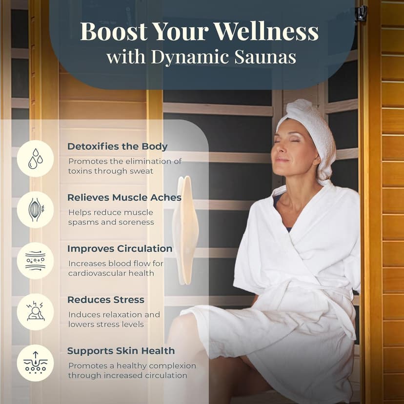 DYNAMIC SAUNAS Andora 2-Person Low EMF FAR Infrared Sauna with Red Light & Bluetooth Speakers | Personal Indoor Spa for Home & Gym – Made from Canadian Hemlock