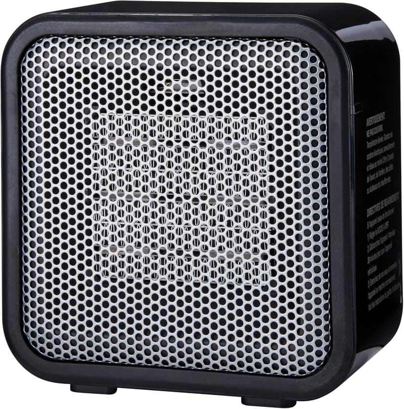 Amazon Basics Ceramic Space Heater, Mini Heater for Office Desk, Portable Tent Heater for Camping (Indoor Use), 500 W, With Tip-Over Protection, Lightweight (1.4 LBS), Black, 5.8"D x 3.4"W x 6"H