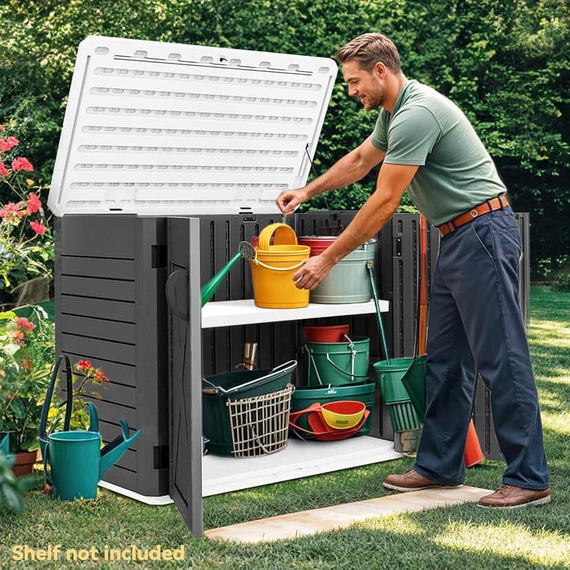 DWVO 35 Cu Ft Outdoor Storage Shed with Unique X-Shaped Lockable Door, Weatherproof Resin Tool Shed w/o Shelf for Gardening & Lawn Equipment, Dark Gray