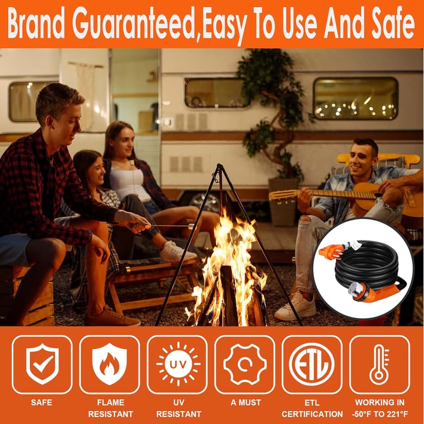 50 Amp RV Extension Cord 10 ft, Heavy Duty 6/3+8/1 SJTW AWG RV Power Cord with Grip Handle Twist Lock, NEMA 14-50P to SS2-50R with Polarity Lamp