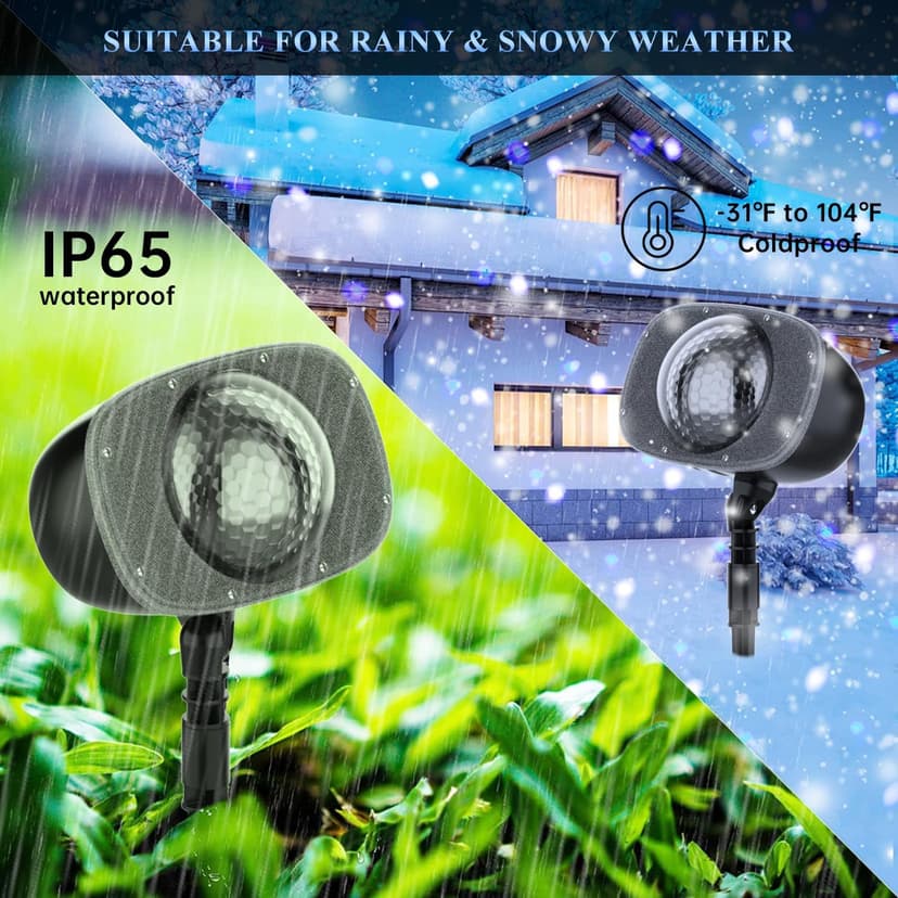 Christmas Snowfall Projector Lights Outdoor, Dynamic Snow Falling Lighting Effects Holiday Projector Lights for Xmas Moving Points Landscape Lights for House, Garden Yard Club Pub Decorations