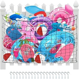 Pool Toy Float Storage Net - 71*47 Inch Extra Large Elastic Mesh Fence Net with 20 Hooks Outdoor Hanging Pool Storage Organizer for Pool Floats, Swim Rings, Balls, Inflatable Toys Pool Accessories