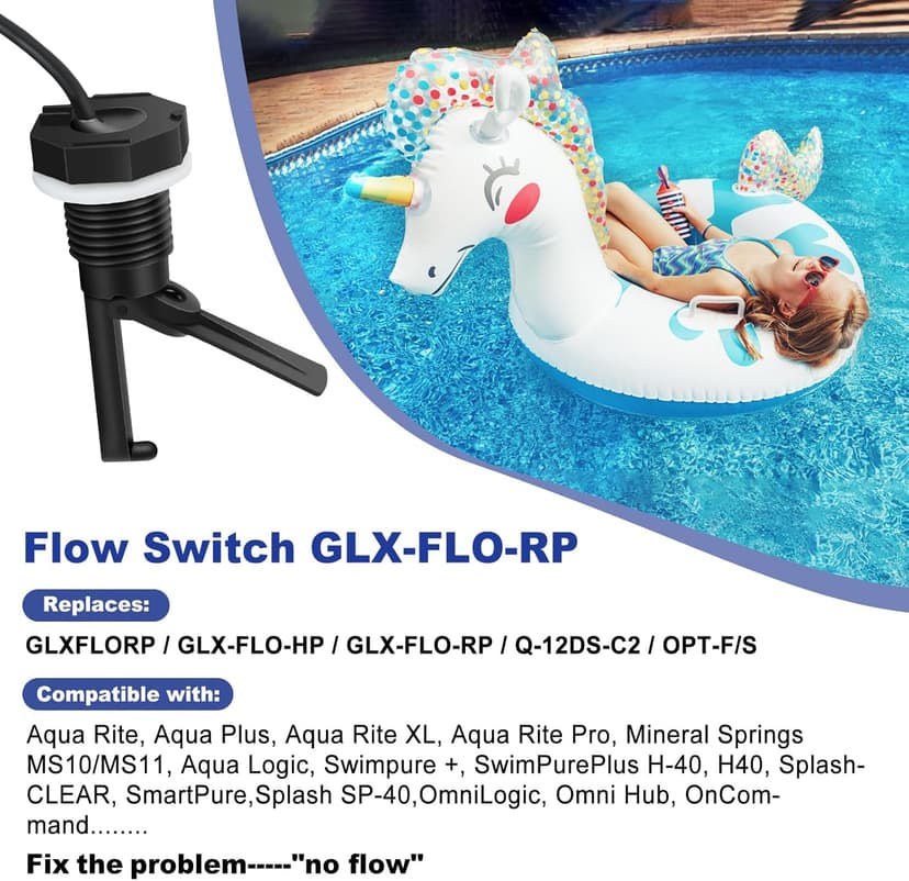 GLX-FLO-RP Flow Switch Assembly, Pool Flow Sensor Compatible with Goldline and Aquarite Salt Systems Pool Flow Switch with 15 ft. Cable