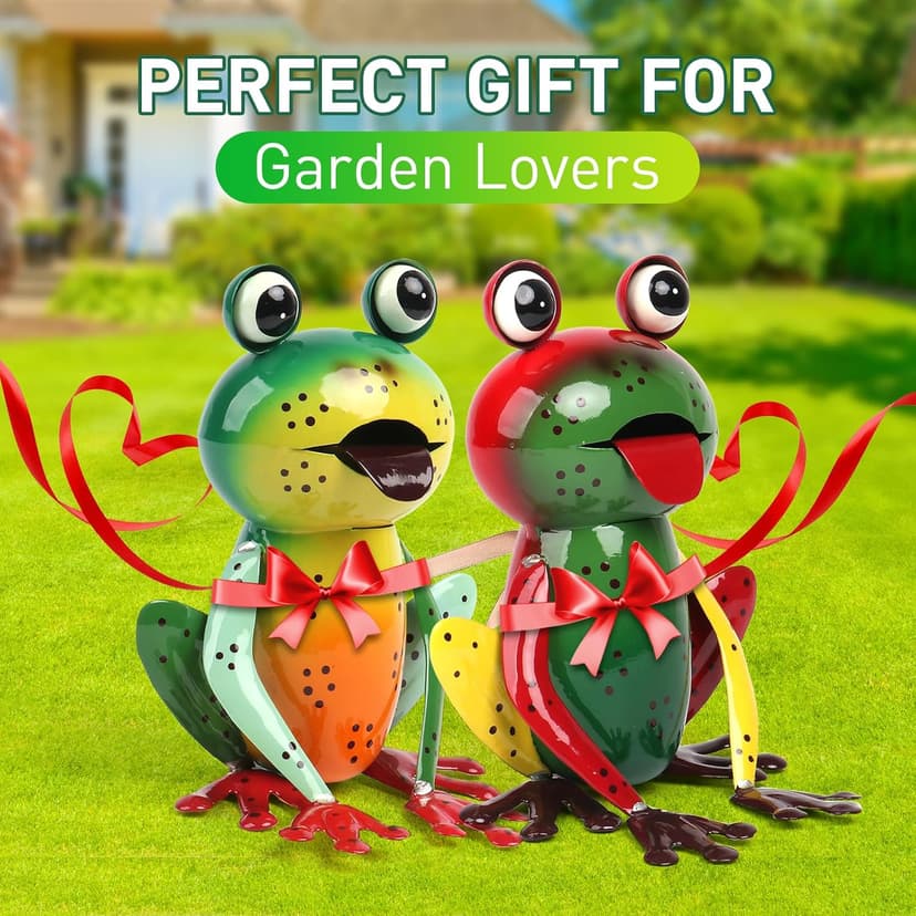 Metal Garden Decor Yard Art for Outside Set of 2 Cute Big Frogs Lawn Patio Ornaments Backyard Decorations Garden Gifts for Mom - (Yellow,Green)