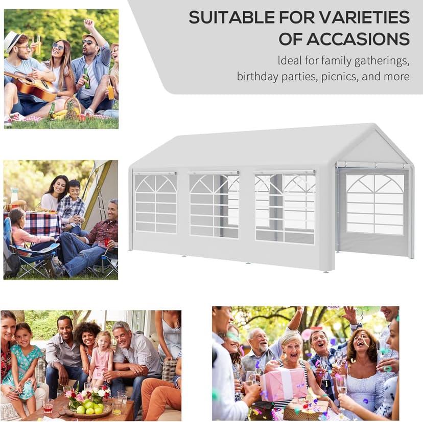 Outsunny 16' x 32' Heavy Duty Party Tent & Carport with Removable Sidewalls and Double Doors, Large Canopy Tent, Sun Shade Shelter, for Parties, Wedding, Outdoor Events, BBQ, White