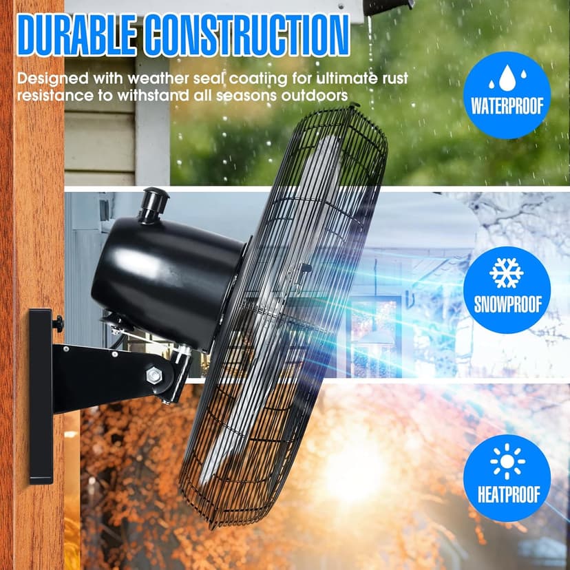 iLiving 20" Outdoor Oscillating High Velocity Wall Fan with 4750 CFM Heavy Duty Weatherproof Motor, Variable Speed Adjustment for Workshop, Garage, Patios, Commercial and industrial, 20 inch,Black