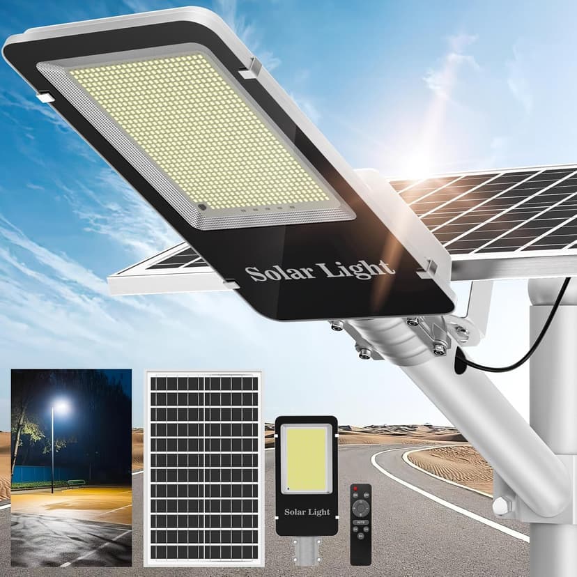 6000W Solar Street Lights Outdoor - 6500K Solar Lights Outdoor Waterproof Dusk to Dawn, High Brightness Street Lights Solar Powered with Remote Control for Yard, Parking lot and Garage