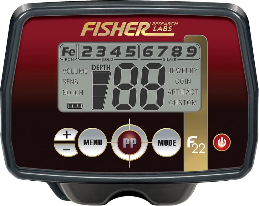 Fisher Labs F22 Weatherproof Metal Detector with 11 Inch Weatherproof Coil, All-Purpose, High-Sensitivity, Deep Seeking Metal Detector, Pinpoint, Easy to Use, Red