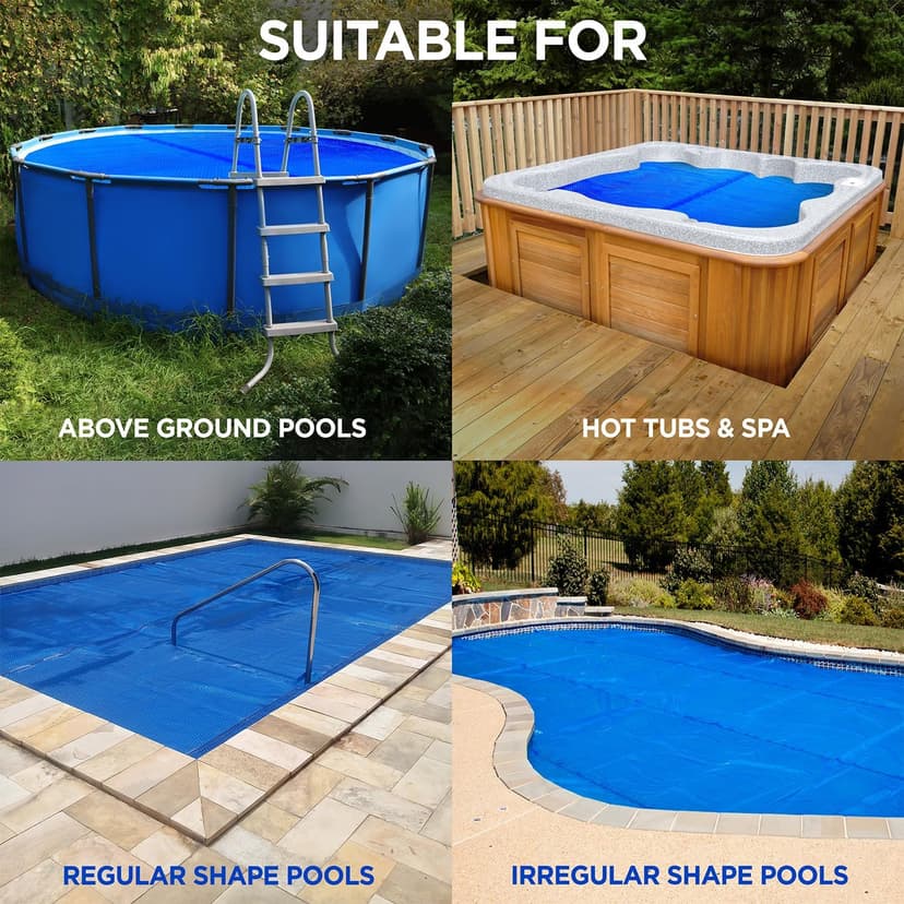 Solar Pool Cover for Inground and Above Ground Pools - 16' x 32' Rectangle 12 Mil Solar Blanket for Inground Pool, Blue