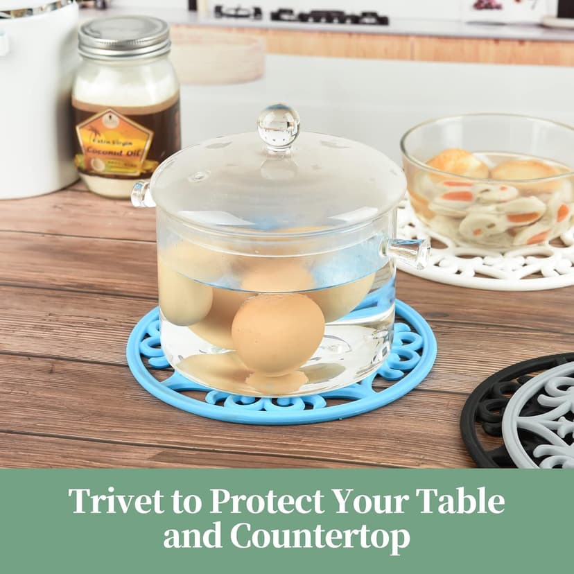 Tirvets for Hot Dishes, Silicone Trivet Hot Pads for Kitchen, Silicone Trivets for Hot Pots and Pans, Trivets for Quartz Countertops, White Kitchen Silicone Trivet Mat for Tabletops Set of 6