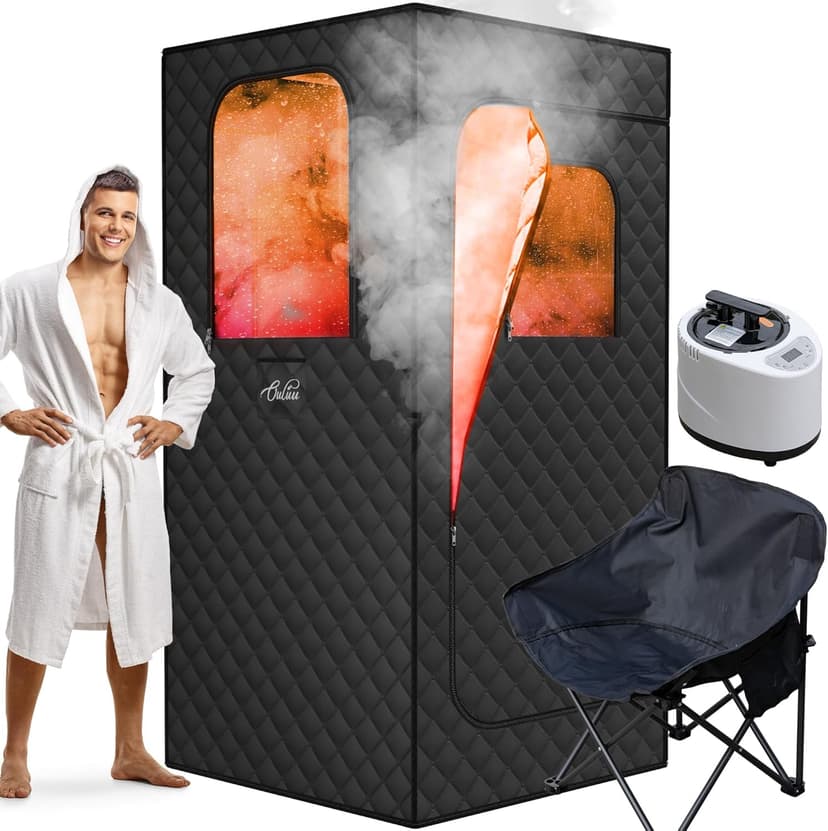 Portable Sauna for Home, Sauna Box with 2.6L Steamer, Personal Sauna with Big Sauna Chair, Remote Control, Oxford Fabric, 2.6’ x 2.6’ x 5.9’, Black, 1000W