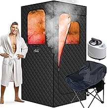 Portable Sauna for Home, Sauna Box with 2.6L Steamer, Personal Sauna with Big Sauna Chair, Remote Control, Oxford Fabric, 2.6’ x 2.6’ x 5.9’, Black, 1000W