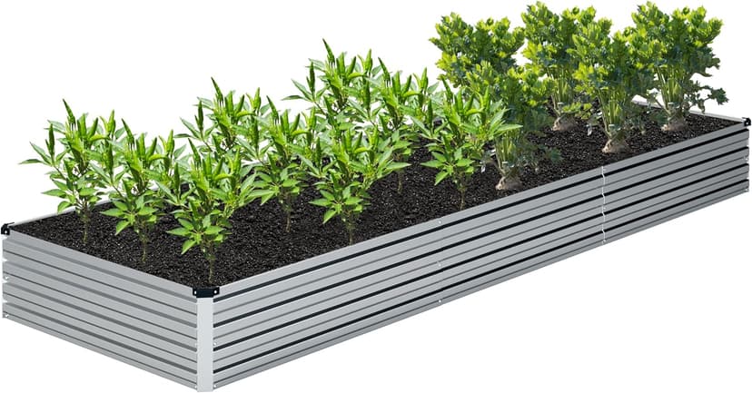 2PCS 12x4x1FT Galvanized Raised Garden Bed Kit,Vegetable Boxes-Rectangle Metal Flower Box,Large Planter Raised Beds Outdoor Garden for Planting,Fruit,Herb-Sliver