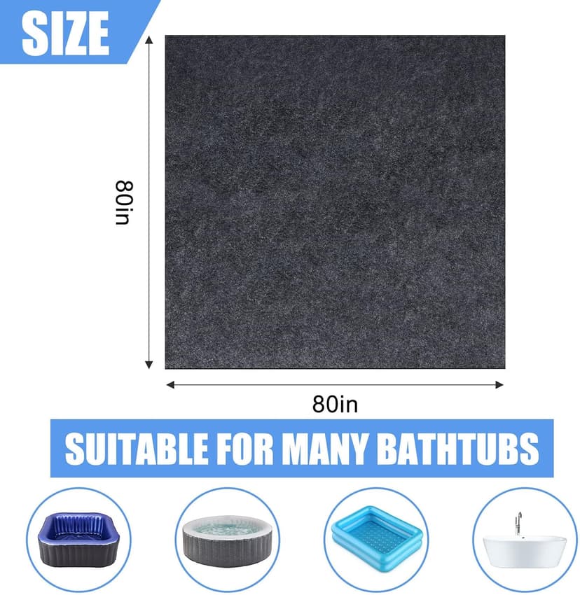 80 * 80 inch Inflatable Hot Tub Mat, Outdoor Indoor, Waterproof Slip-Proof Backing, Absorbent Spa Pool Ground Base Flooring Protector for Hot Tub