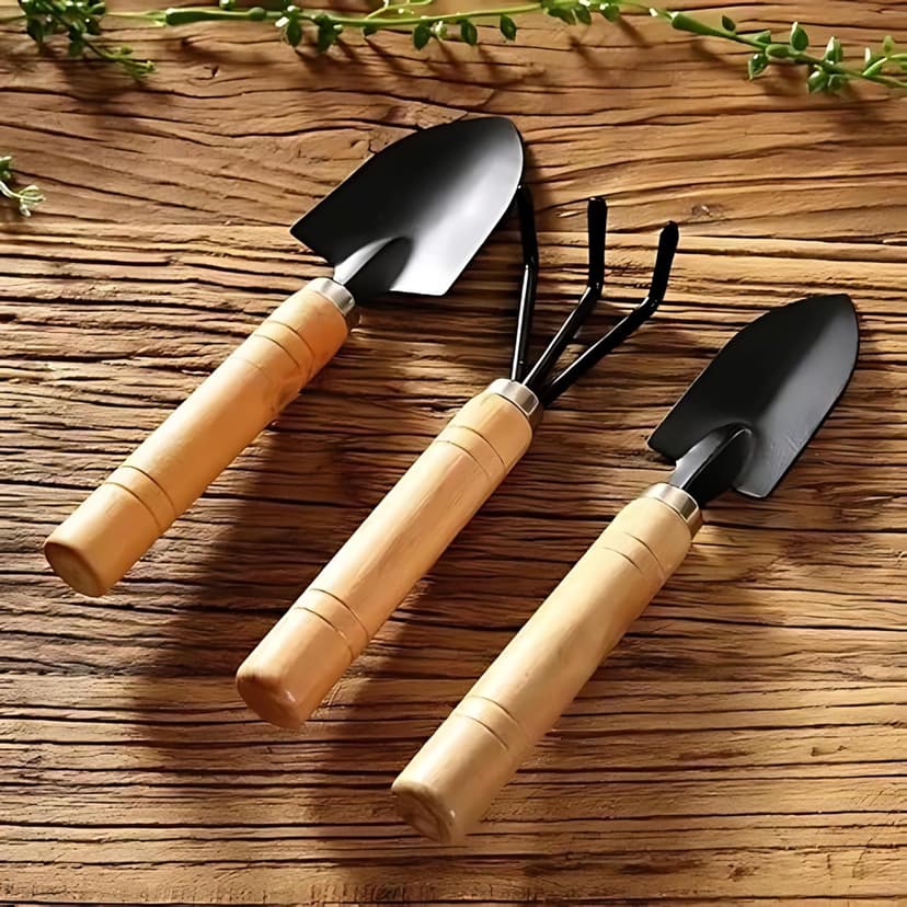 Indoor Garden Tool Set - Minature Steel Gardening Hand Tools Kit with Ergonomic Wooden Handles | Includes Trowel, Transplanter, Cultivator | Perfect Gardening Tool Set for Indoors and Small Projects