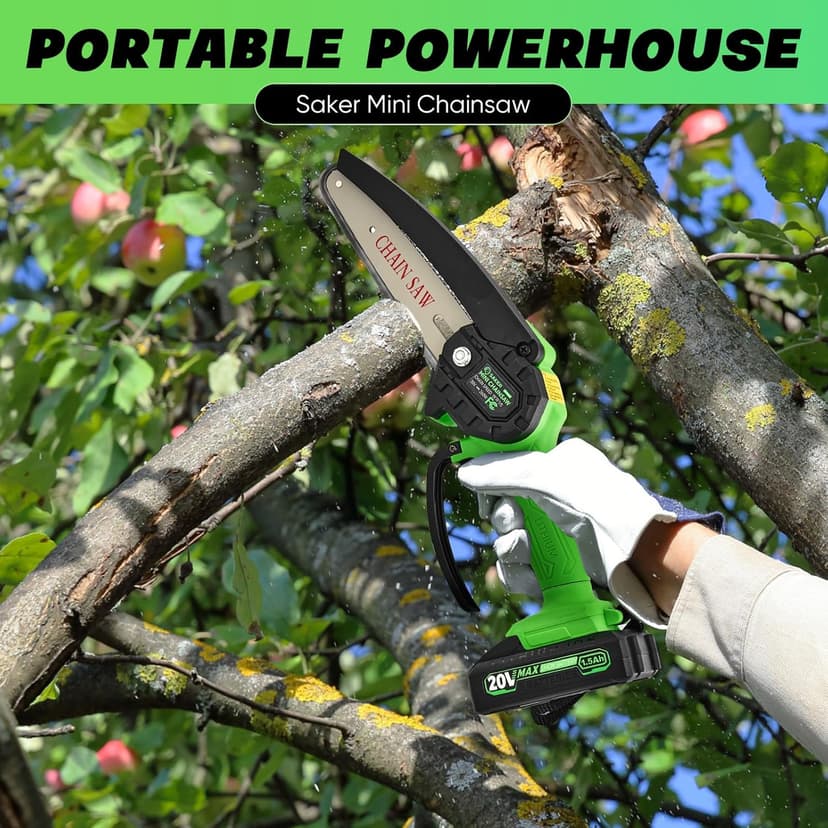 Saker Mini Chainsaw|6 Inch Chainsaw[2024 Upgraded]|Mini Cordless Electric Chain Saw|Small Handheld Portable Chainsaw Battery Powered Chain Saw for Tree Trimmer and Garden(1 Battery+2 Chains)