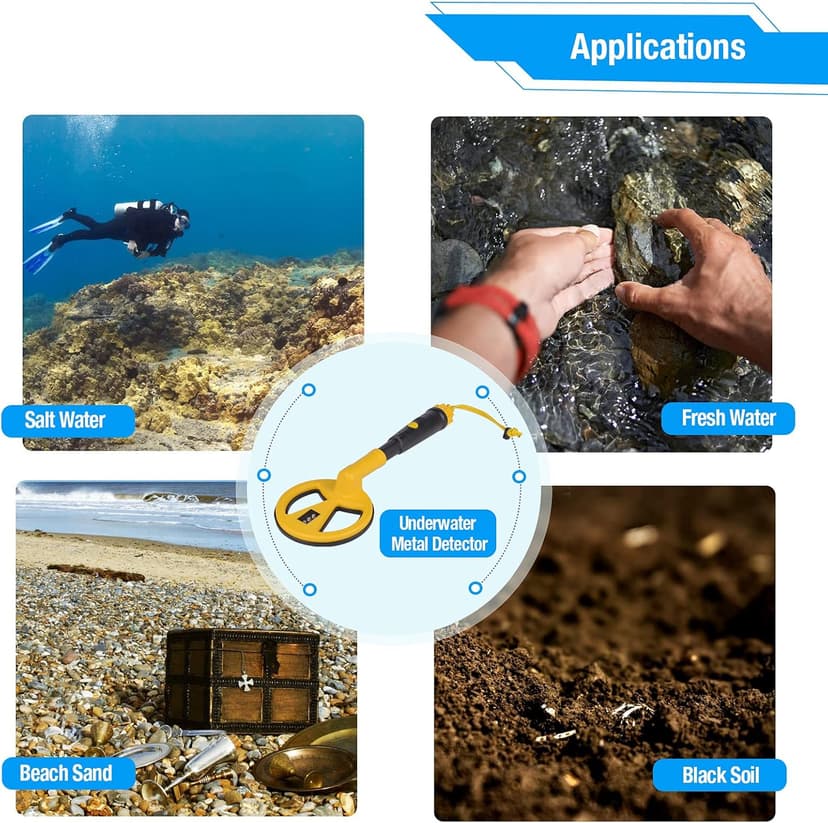 Underwater Metal Detector Handheld,100 Feet Fully Waterproof Metal Detector for Adults, Lightweight Gold Finder Metal Detector for Scuba Diving Pulse Induction with LED and Power Indicator