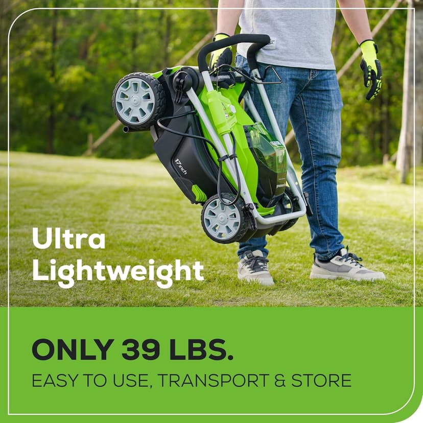 Greenworks 40V 17" Cordless (Push) Lawn Mower (75+ Compatible Tools), 4.0Ah Battery and Charger Included